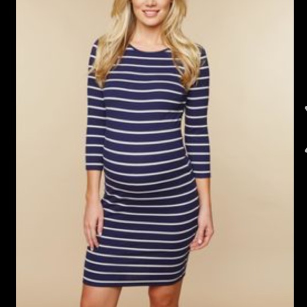 3/4 Sleeve Navy/white stripe Maternity dress